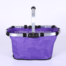 Reusable Large Family Size Polyester Oxford Folding Collapsible Basket Tote Bag For Lunch, Picnic
